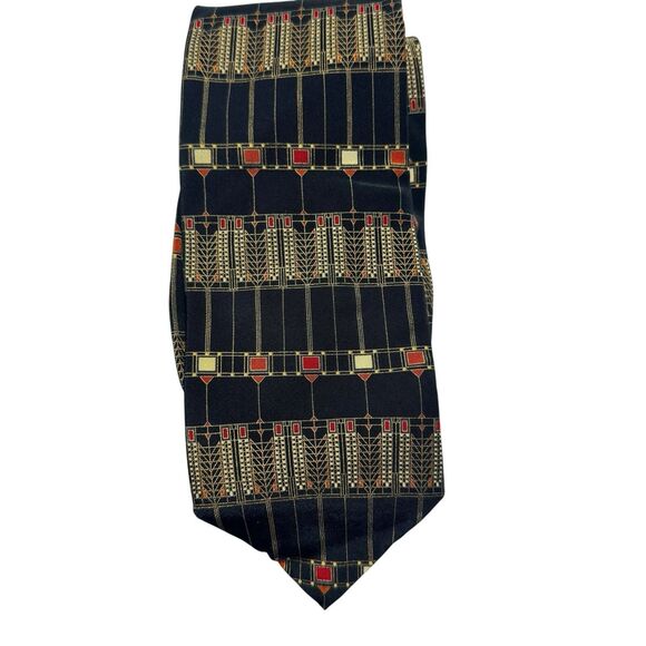 FRANK LLOYD WRIGHT Silk Tie Tree of Life Black Art Deco Design 3.5” Martin House - Picture 2 of 7